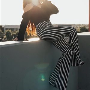 Black and white stripped flare pants
